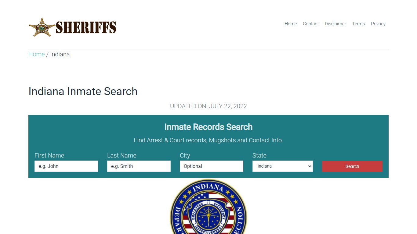Indiana Inmate Search – Indiana Department of Corrections ...